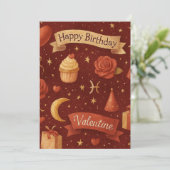 Vintage Red Celestial Birthday Valentine Feestdagenkaart (Staand voorkant)