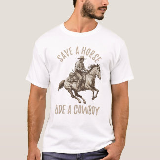 Vintage Red een paard dat een Cowboy Horseback Rid T-shirt