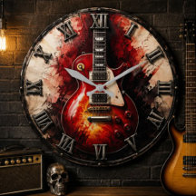 Vintage Red Electric Classic Rock Guitar Art 