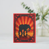 Vintage Red Elephant Silhouette Poster Briefkaart (Staand voorkant)