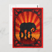 Vintage Red Elephant Silhouette Poster Briefkaart (Voorkant / Achterkant)