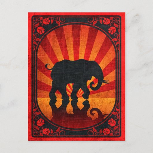 Vintage Red Elephant Silhouette Poster Briefkaart (Voorkant)
