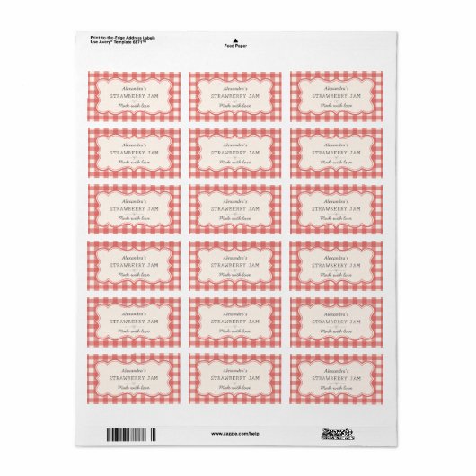 Vintage Red Gingham Jar Label (Full Sheet)