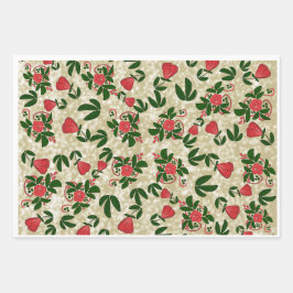 Vintage Red & Green Botanical Folk Art Wrapping  Inpakpapier Vel
