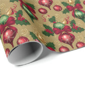 Vintage Red Green Christmas Ornaments  Cadeaupapier (Rol Hoek)