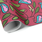 Vintage Red Paisley & Leaf Botanical Wrapping Cadeaupapier (Rol Hoek)