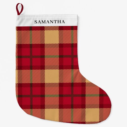 Vintage Red Plaid Personalized  Grote Kerstsok (Voorkant)