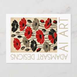Vintage Red Poppy Floral AI Art Briefkaart