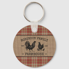 Vintage Red Pset Burlap Ronde van het gezin Sleutelhanger