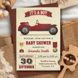 Vintage Red Race Baby shower Kaart