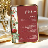 Vintage Red Rose Wedding Reception Dinner Card Menu