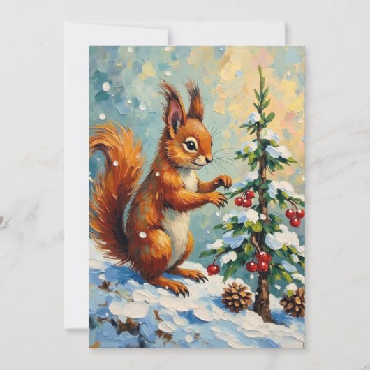 Vintage Red Squirrel Pine Tree Christmas Feestdagenkaart (Voorkant)