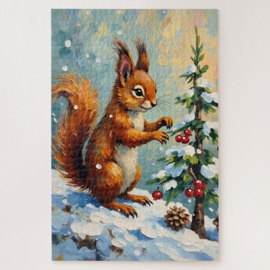 Vintage Red Squirrel Pine Tree Christmas Legpuzzel (Verticaal)