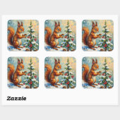 Vintage Red Squirrel Pine Tree Christmas Vierkante Sticker (Vel)