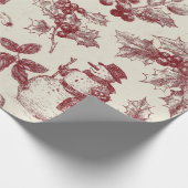 Vintage Red Toile Christmas Botanical - Holly Cadeaupapier (Hoek)