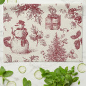 Vintage Red Toile Christmas Botanical - Holly Theedoek (Gevouwen)