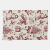 Vintage Red Toile Christmas Botanical - Holly Theedoek (Horizontaal)