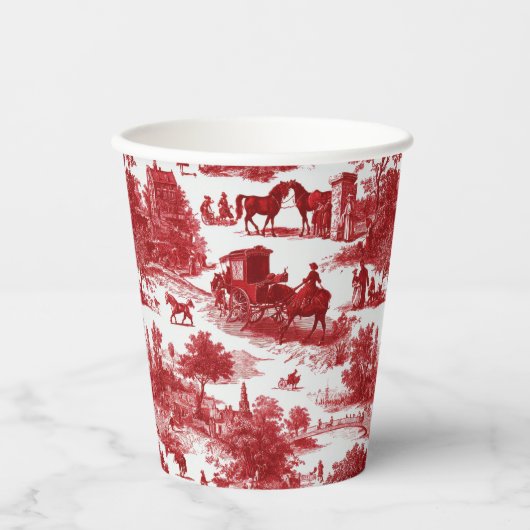 Vintage Red Toile Landscape (3) Papieren Bekers (Voorkant)
