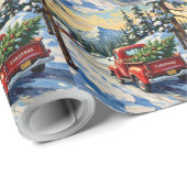 Vintage Red Truck Carrying Christmas Tree Cadeaupapier (Rol Hoek)