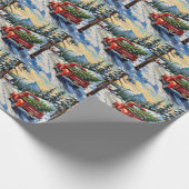Vintage Red Truck Carrying Christmas Tree Cadeaupapier (Hoek)
