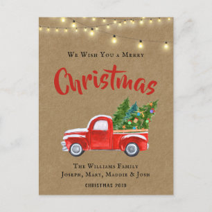 VINTAGE RED TRUCK WATERCOLOR RUSTIC CHRISTMAS FEESTDAGENKAART