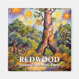 VIntage Redwood Forest Vibrant Van Gogh Landscape Magneet