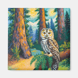 Vintage Redwood National Park Owl Van Gogh Style Magneet