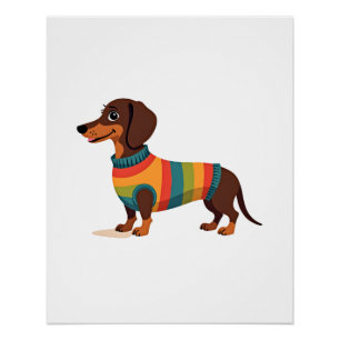 Vintage Regenboog Trui Dachshund Schattig Lange Ho Perfect Poster