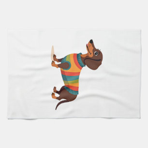 Vintage Regenboog Trui Dachshund Schattige Lange H Theedoek
