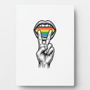 Vintage Regenboog Vrede Hand Pride Vector T-shirt_ Fotoplaat