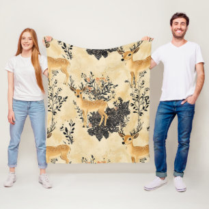 Vintage-reh- en bloemenprint voor het bos (10) fleece deken