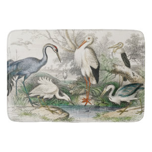 Vintage Reiger Ooievaar en Kraanvogel Natuur Kunst Badmat