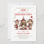 Vintage Reindeer Christmas Party Invitation Kaart (Voorkant)