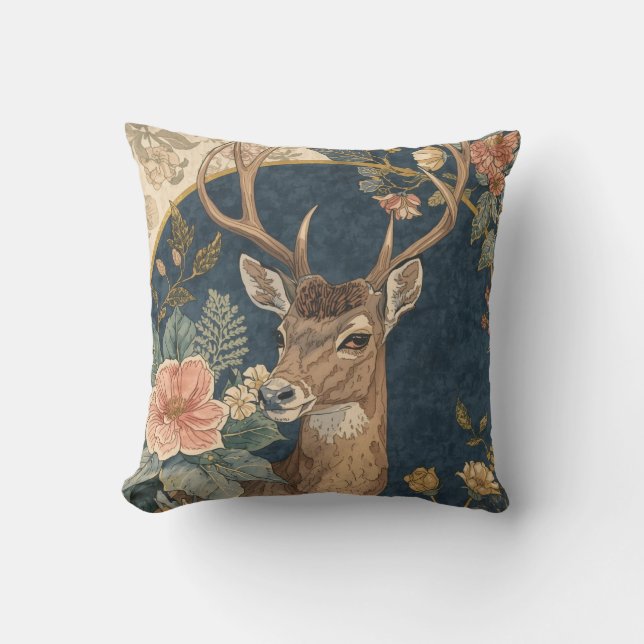 Vintage,  Reindeer Deer and Flowers Pattern Kussen (Voorkant)