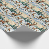 Vintage Reindeer Family Winter Meadow Painting Cadeaupapier (Hoek)