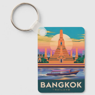 Vintage Reis Bangkok Thailand Zonsondergang Tempel Sleutelhanger