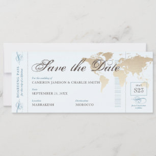 Vintage Reis Blau Bruine Wereldkaart Instapkaart S Save The Date