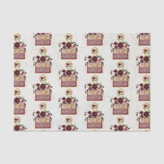 Vintage Reis Bourgogne Blos Roos Decoupage Tissuepapier (Voorkant)