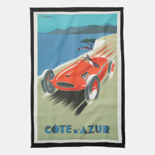 Vintage Reis Cote d'Azur Frankrijk Rode Raceauto Theedoek