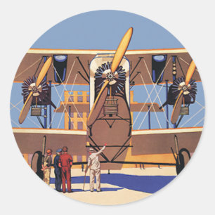 Vintage reis- en transportvliegtuig tweedekker ronde sticker