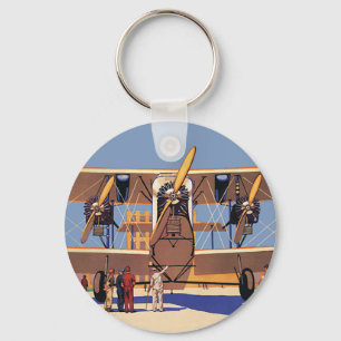 Vintage reis- en transportvliegtuig tweedekker sleutelhanger