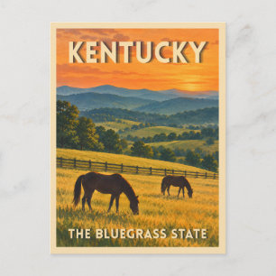 Vintage Reis Kentucky Paarden Zonsondergang Landsc Briefkaart
