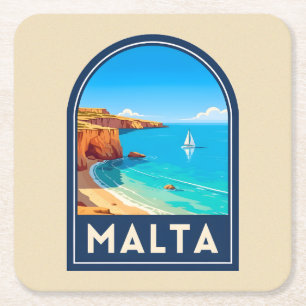 Vintage Reis Malta Zeegezicht Retro Kartonnen Onderzetters