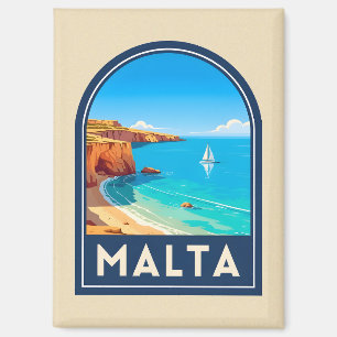 Vintage Reis Malta Zeegezicht Retro Magneet