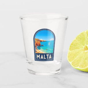 Vintage Reis Malta Zeegezicht Retro Shot Glas