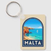 Vintage Reis Malta Zeegezicht Retro Sleutelhanger (Voorkant)