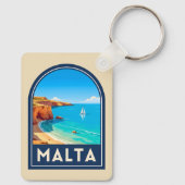 Vintage Reis Malta Zeegezicht Retro Sleutelhanger (Achterkant)