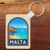 Vintage Reis Malta Zeegezicht Retro Sleutelhanger (Achterkant)