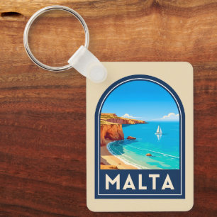 Vintage Reis Malta Zeegezicht Retro Sleutelhanger