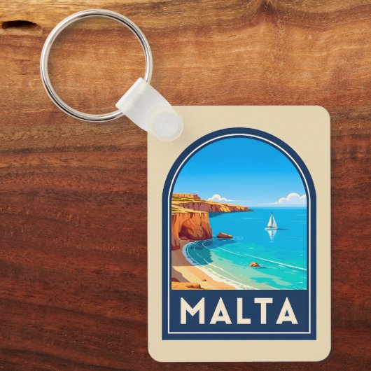 Vintage Reis Malta Zeegezicht Retro Sleutelhanger (Voorkant)